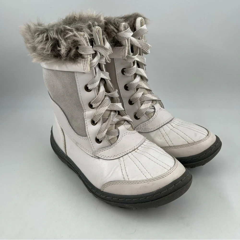 Merona Girls White Faux Leather Faux Fur Trim Winter Snow Boots - Size 6